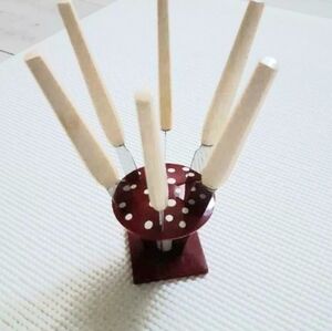 Vintage Mushroom Fruit Knives Holder Set, Germany, Early Plastic, Rare, Mint